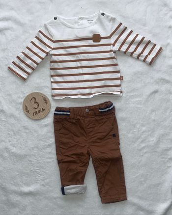 Ensemble t-shirt marinière + pantalon marron