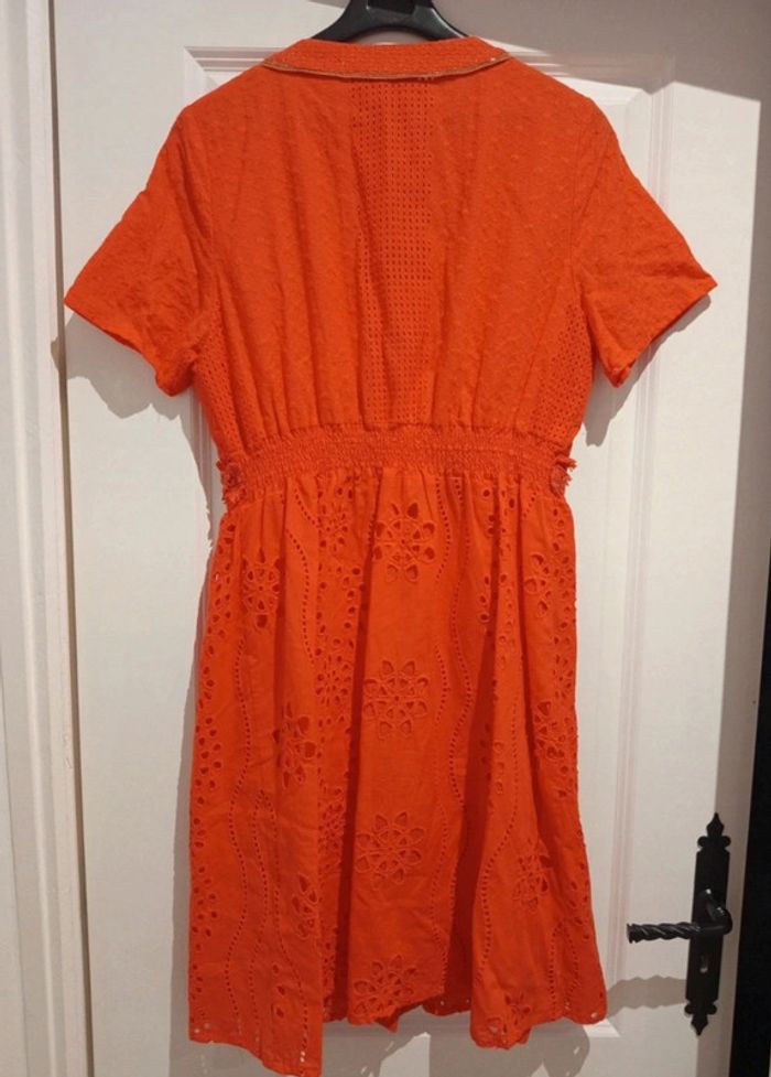 🔝 Robe d'été avec motifs fleurs et crochet Derhy K orange et dorée taille L 40 en coton et polyester - photo numéro 2