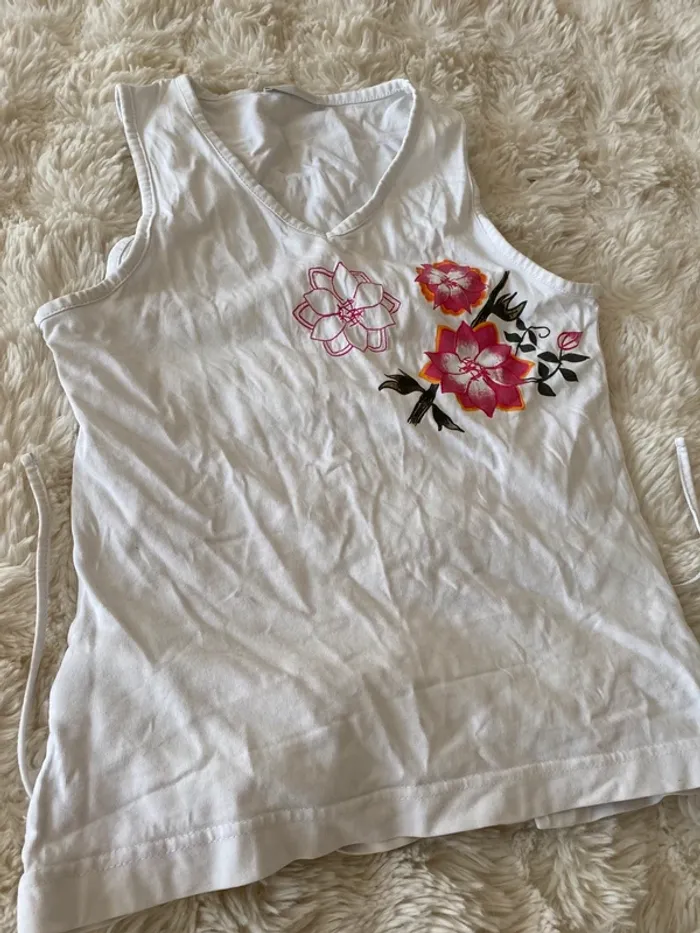 Haut blanc à fleurs à nouer Promod taille S - photo numéro 2