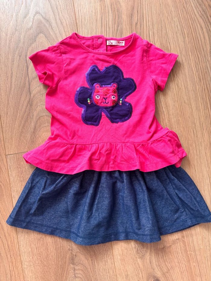 Ensemble 12/18 mois fille jupe jean et t-shirt rose