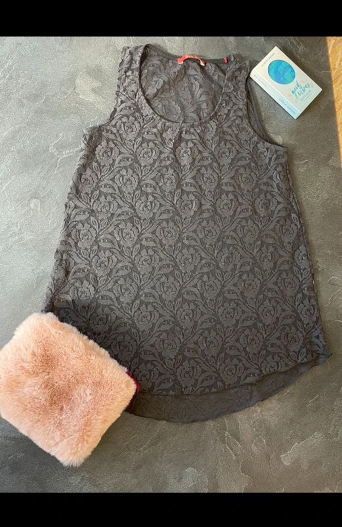 Débardeur blouse dentelle gris transparence taille 36 Esprit - photo numéro 4