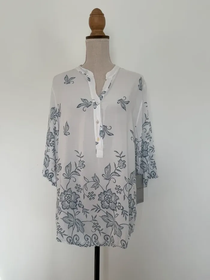 Blouse chemisier camisa bleu blanc neuf t-shirt camisa Camicia Overhemd folder Blusa chemise Cami - photo numéro 4