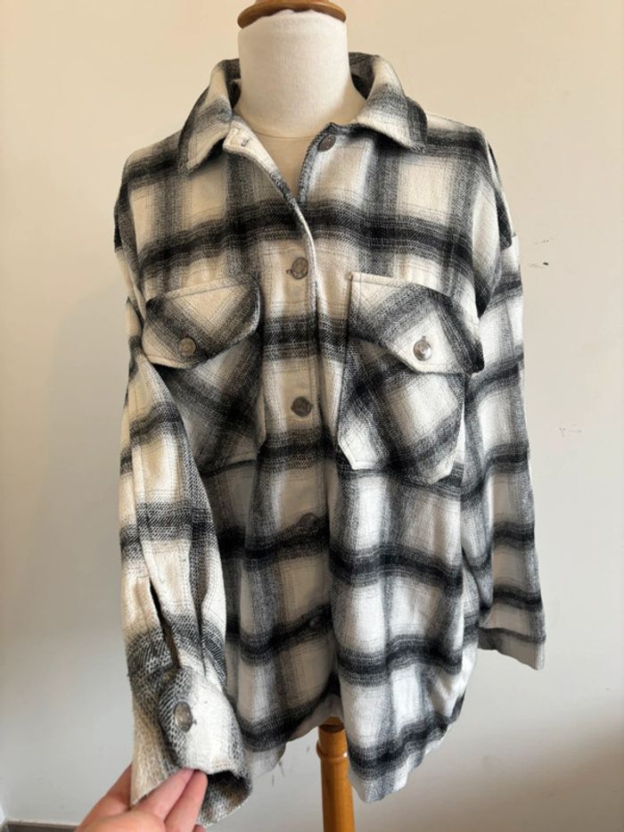 Veste épaisse / surchemise hiver à carreaux gris noir blanc taille XS femme - photo numéro 7