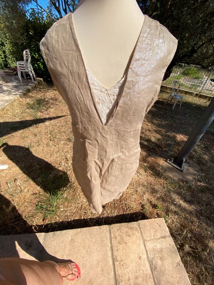 Belle robe  IKKS  lin et soie beige doré 42 - photo numéro 10