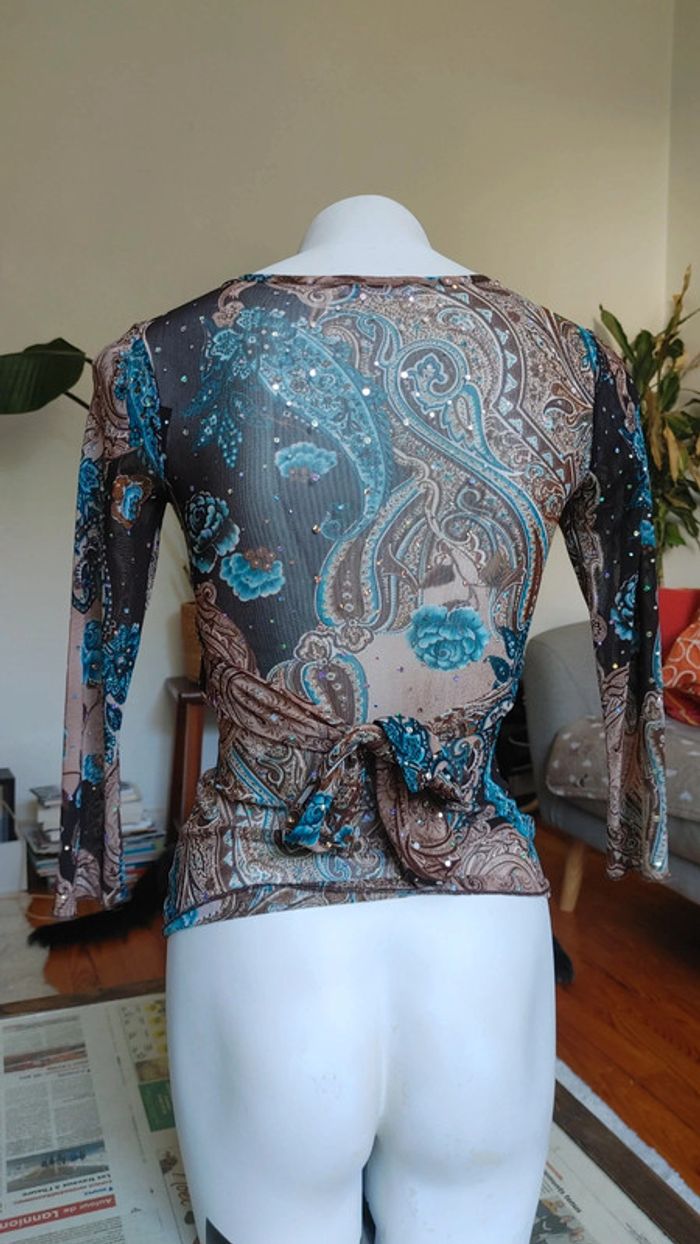 Top vintage paillettes tissu mesh semi transparent - photo numéro 4