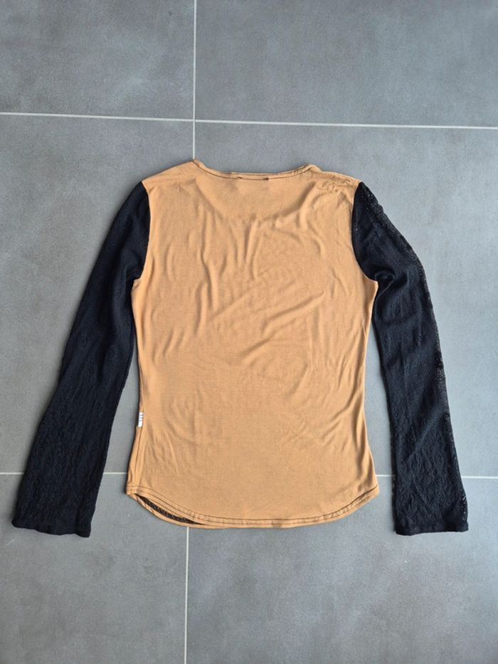 T shirt manches longues beige+dentelle noire - photo numéro 4