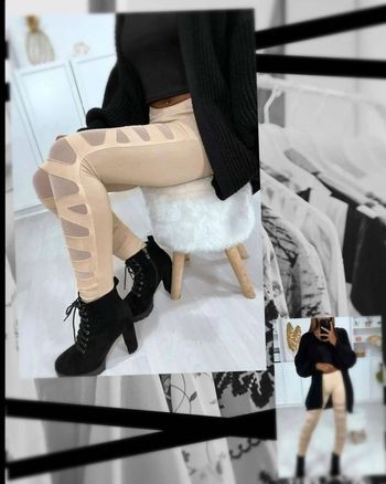 Legging beige  avec motif  coupé et  doublé en résille taille  unique