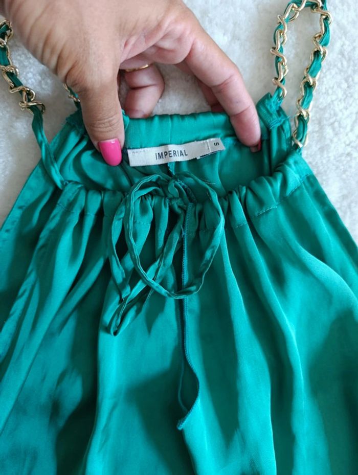 Robe d'été de soirée légère fluide Impérial soyeuse vert émeraude asymétrique classe chic - photo numéro 7