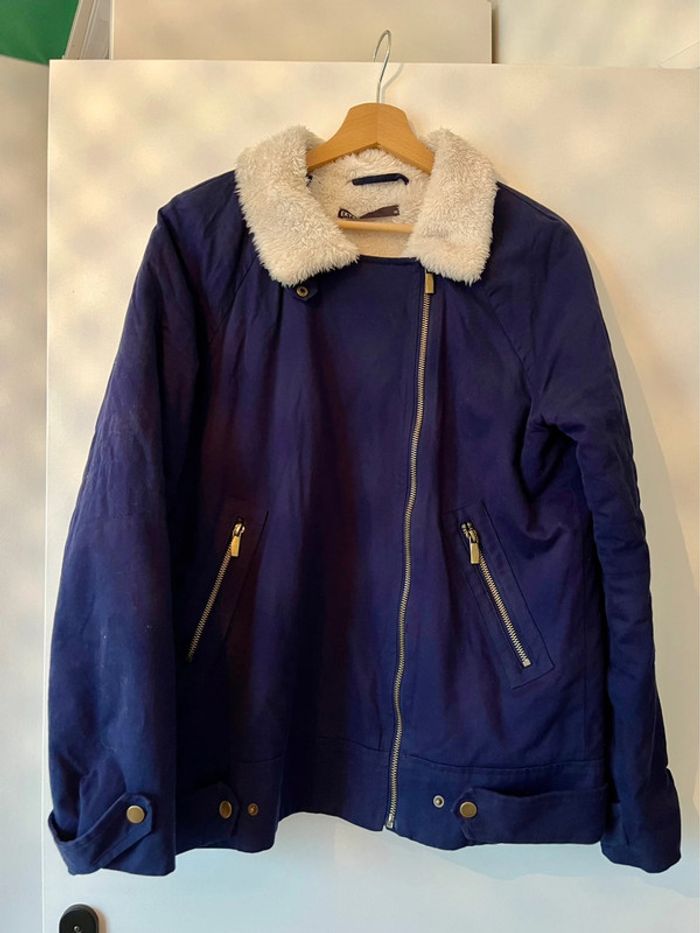 Blouson ekyog bleu et sherpa Teddy blanc cassé 40