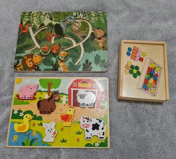 Lot de 3 jeux en bois (puzzle, labyrinthe et formes magnétiques)