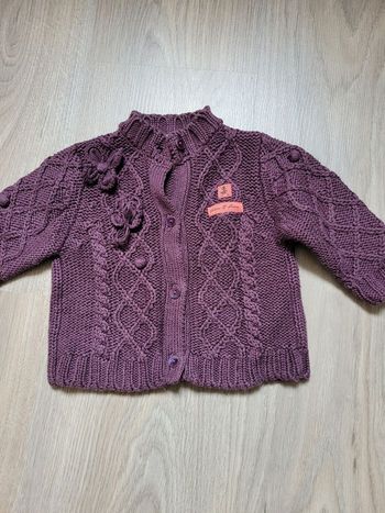 Gilet violet 3 mois 60 cm Eliane et Lena