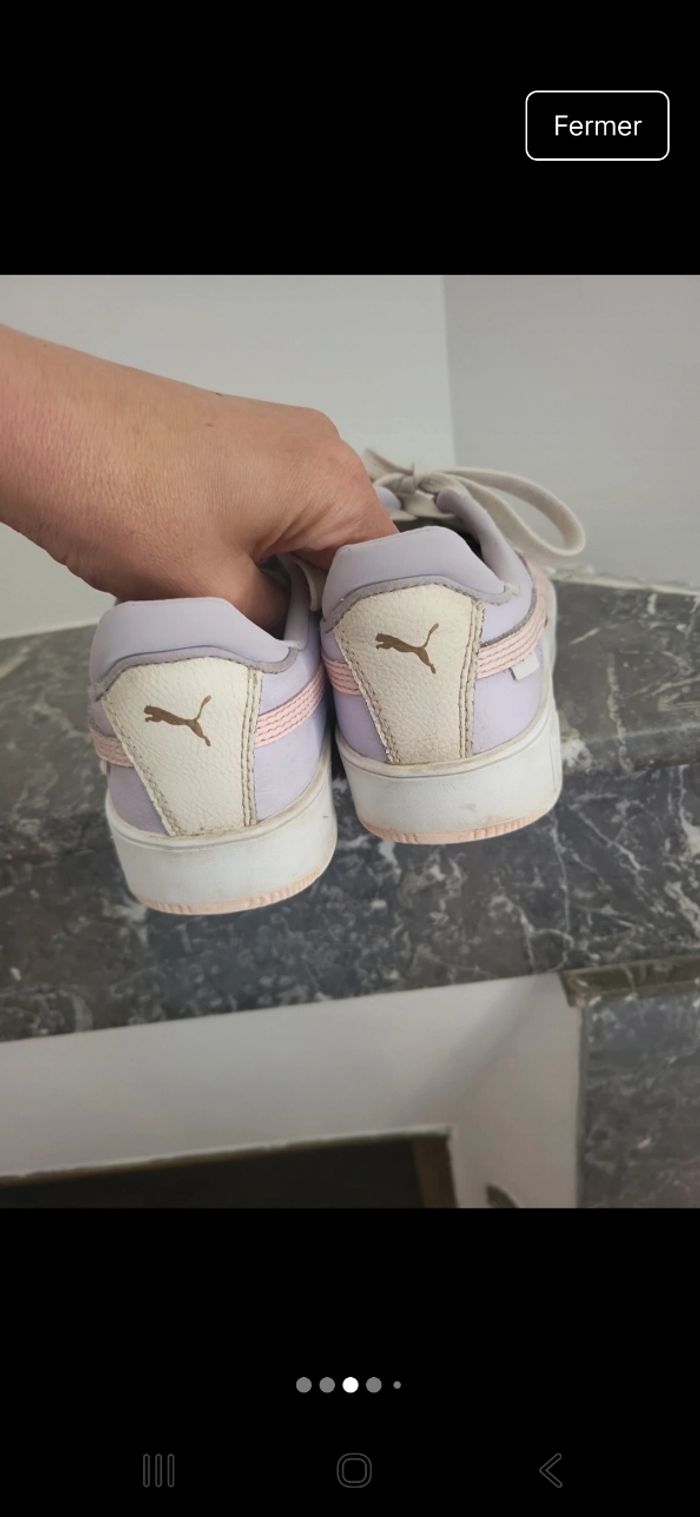 Basket Puma beige blanche rose et violet taille 36 - photo numéro 3