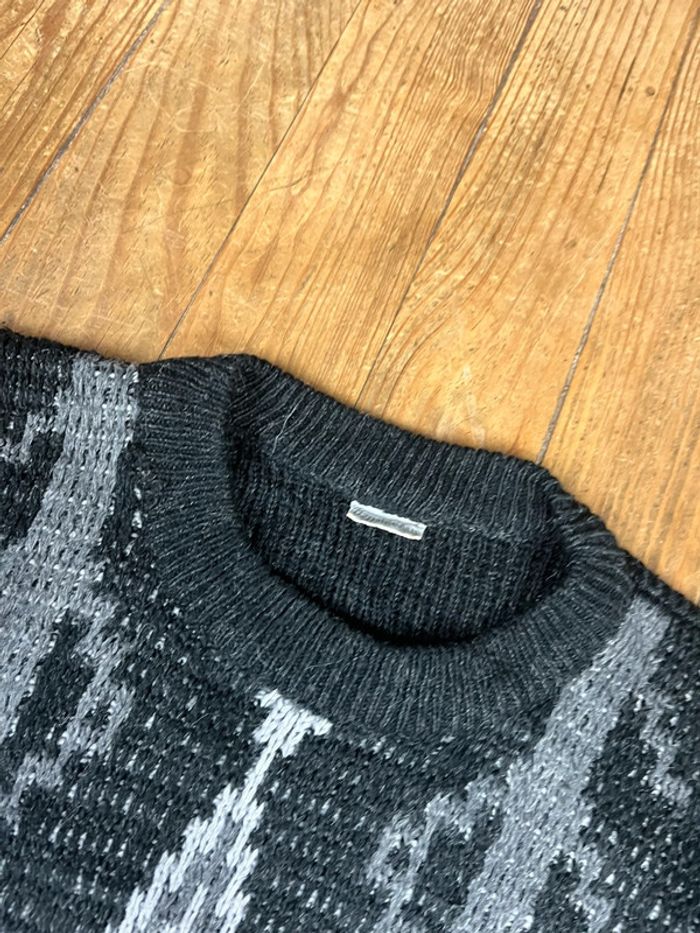 Pull maille vintage motifs noir gris L - photo numéro 7