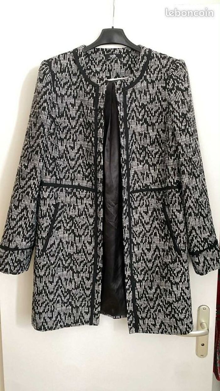 Manteau Chic Noir Blanc Taille 38 Neuf Wallis Femme