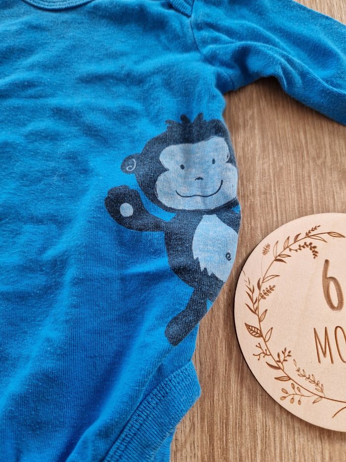 Body manches longues bleu Singe et banane 🐵 - Lupilu - 2/6 Mois (62/68 cm) - photo numéro 2