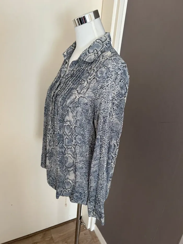 Gerard Darel, top haut blouse bleu soie , imprimé femme, taille 38 - photo numéro 3