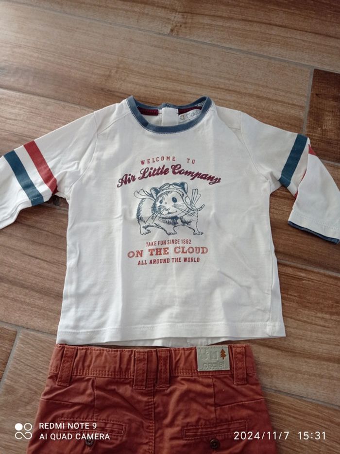 Ensemble 12 mois Jean Camel+ tee shirt 🐹+ pull chiné marine torsadé - photo numéro 7