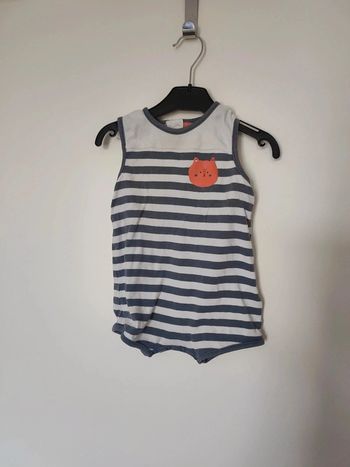 Barboteuse rayé rayure bleu gris blanc chat orange Verbaudet