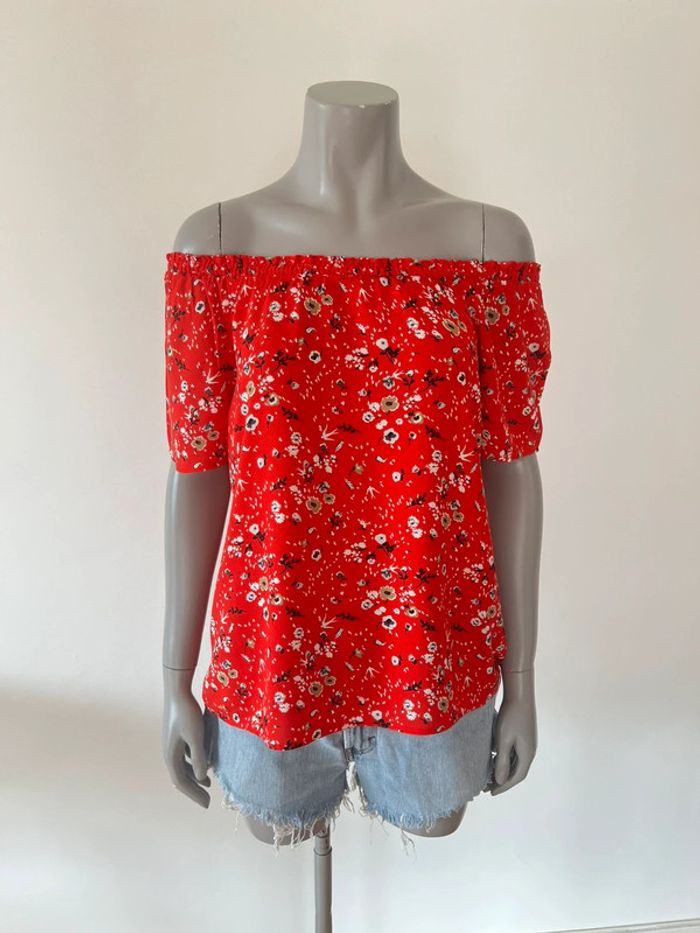 T-shirt rouge à fleurs Caroll - Taille 36 - photo numéro 6