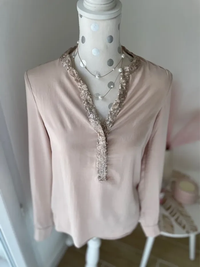 Blouse manches longues satiné, col, sequins 36 - photo numéro 2