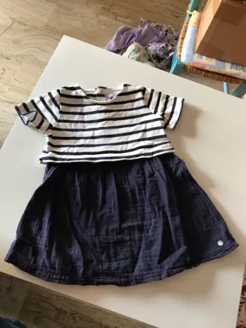 Robe marinière et gaze de coton, 24 mois petit bateau