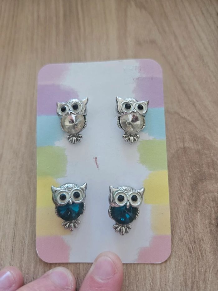 Lot de 2 paire de boucles d'oreilles Hiboux - photo numéro 2