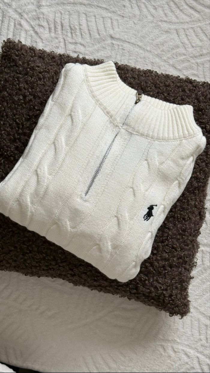 Pull torsadé à zip Ralph Lauren blanc - photo numéro 4