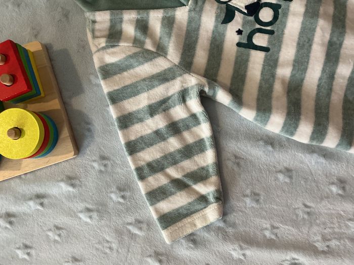 pyjama grenouillère en velours rayé menthe et blanc inscription devant 6 mois obaibi - photo numéro 8