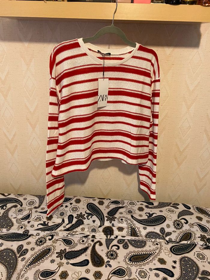 Superbe beau pull brut en maille fine à rayures Zara neuf avec étiquette taille L