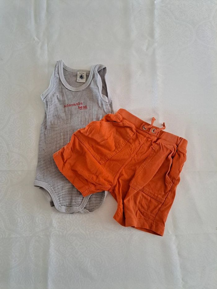 Ensemble bodie sans manche débardeurs et short 12mois petit bateau - photo numéro 2