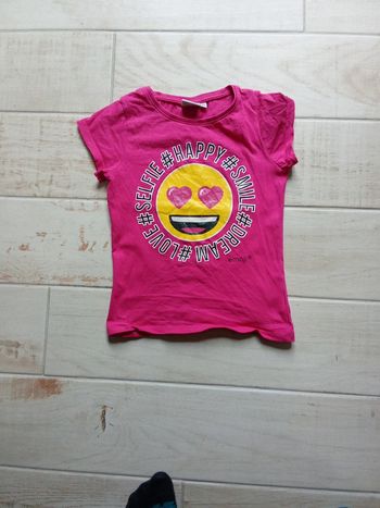 T-shirt manches courtes rose avec smiley 8 ans