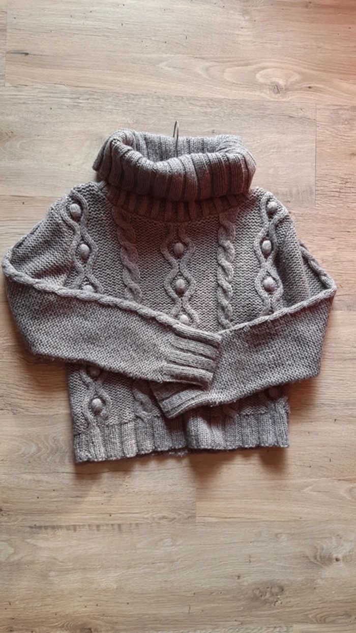 Pull mohair col roulé brun effet tricot - photo numéro 3