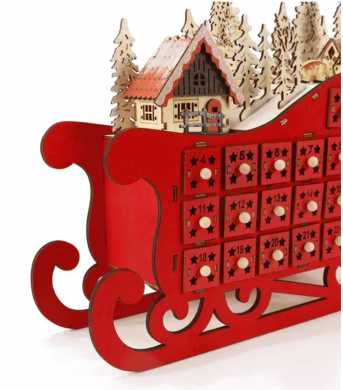 Noël Calendrier de l'avent en bois avec LED et 24 tiroirs NEUF 100% - photo numéro 2