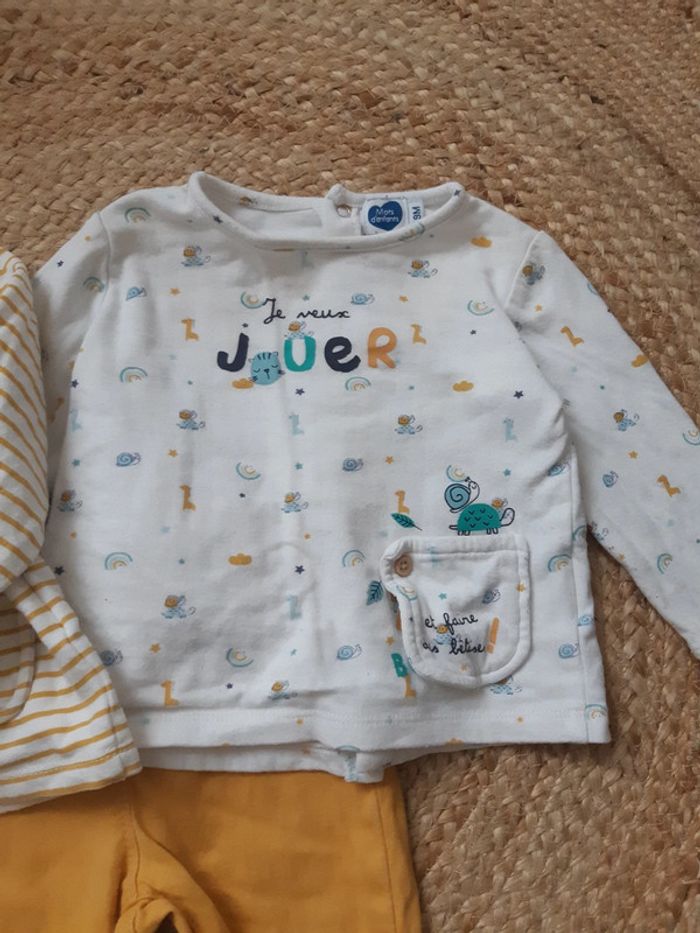 Lot de 2 hauts manches longues et pantalon Mots d'enfants 9 mois - photo numéro 3