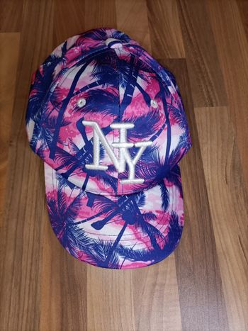 Casquette rose violet blanc motif tropical 10-14 ans