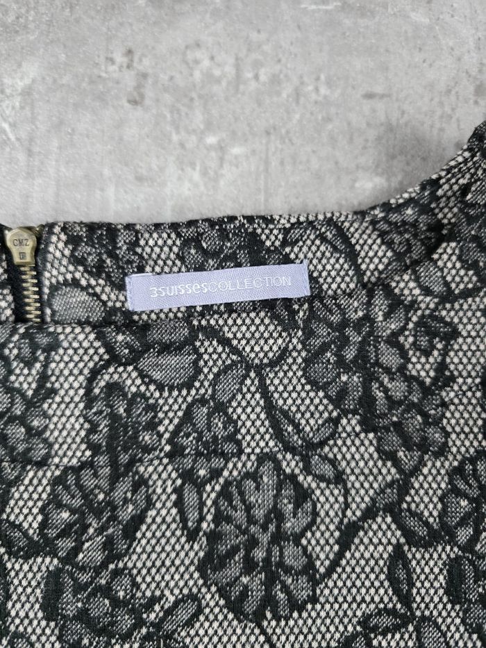 Robe Fourreau 3 Suisses Dentelle Noire / Grise T.38 (taille petit 36) - photo numéro 3