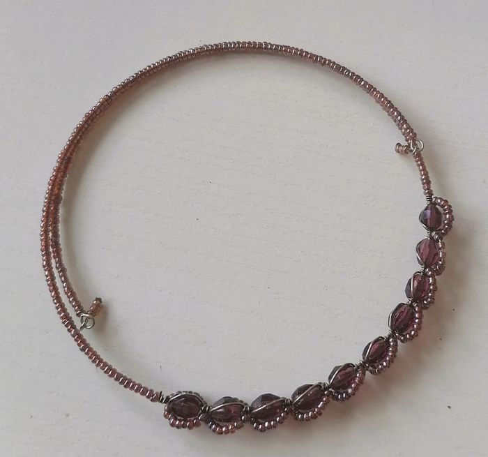 Lot de 2 collier métal argenté violet irisé perles de verre - photo numéro 5