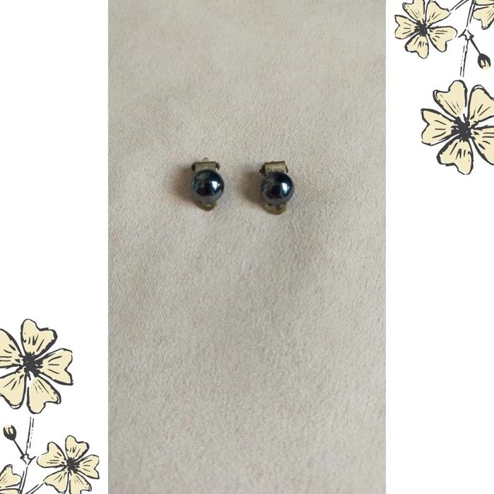 Boucles d’oreilles vintage à clip – Perles noires effet hématite - photo numéro 2