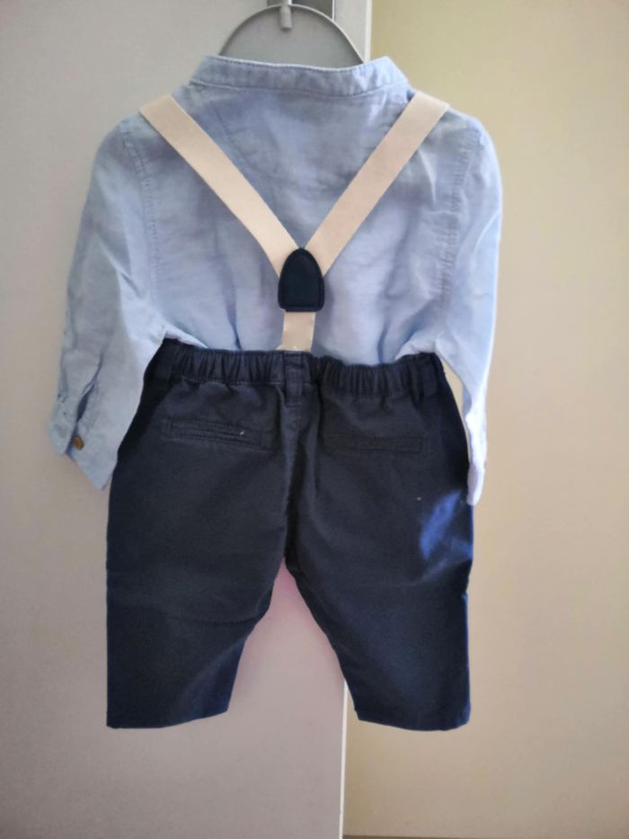 Ensemble 2 pièces (chemise avec col tunisien et poche + pantalon à bretelles, Bleu) 9 mois (71 cm) T - photo numéro 2
