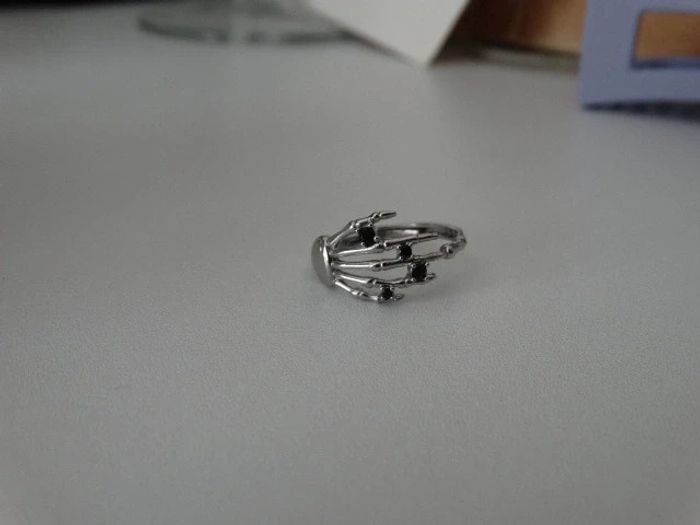 Bague squelette en argent 925 ajustable avec pierres noires - photo numéro 3