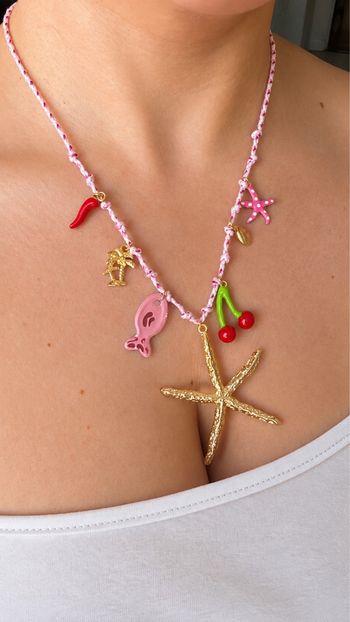 Collier bohème étoile de mer cerises palmier Y2K été tendance  