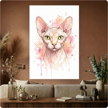 Affiche "Chat Sphynx" aquarelle moderne poster décoration murale design A3 Sans cadre