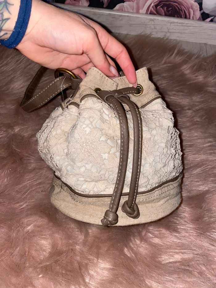 Sac sceau neuf dentelle marron beige - photo numéro 2
