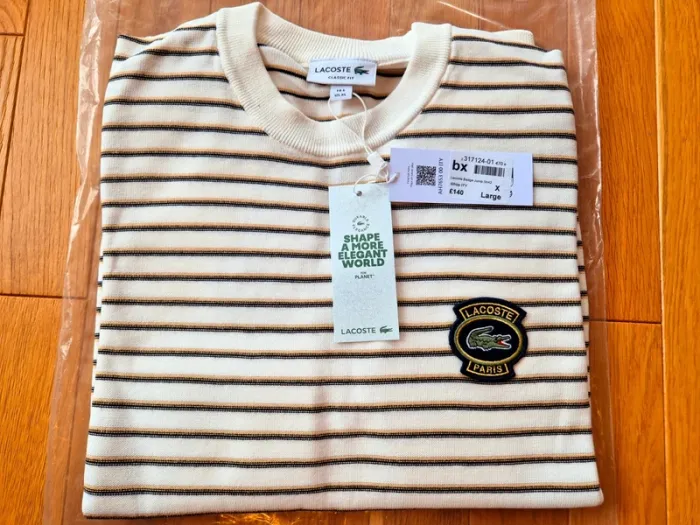 Pull "Lacoste" Blanc à rayures Taille XL neuf sous blister 100 % coton organique. - photo numéro 3