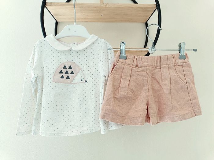 23-24 mois 2 ans ensemble teeshirt obaibi Okaïdi et short tape a l'oeil