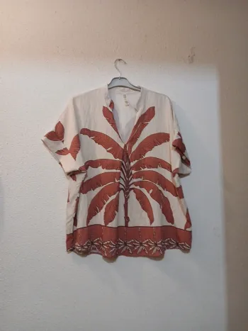 Blouse beige/rose fluide,légère taille unique