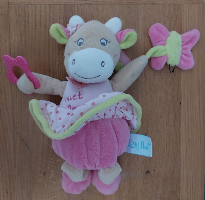 Doudou peluche hochet activité coquillette la Vache pouet pouet - photo numéro 2