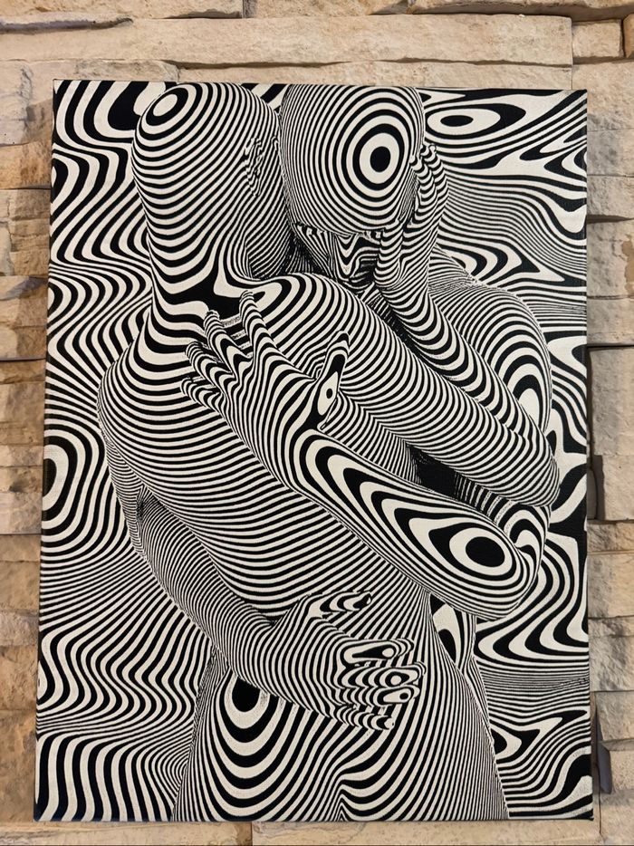 Tableau couple abstrait noir et blanc en toile 30x40cm