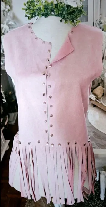 Veste bohème rose franges Italian Style Taille 38/40 Neuve