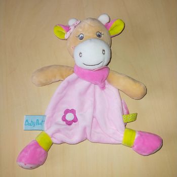 Doudou plat vache Baby nat' Coquillette & Picotin rose super craquante